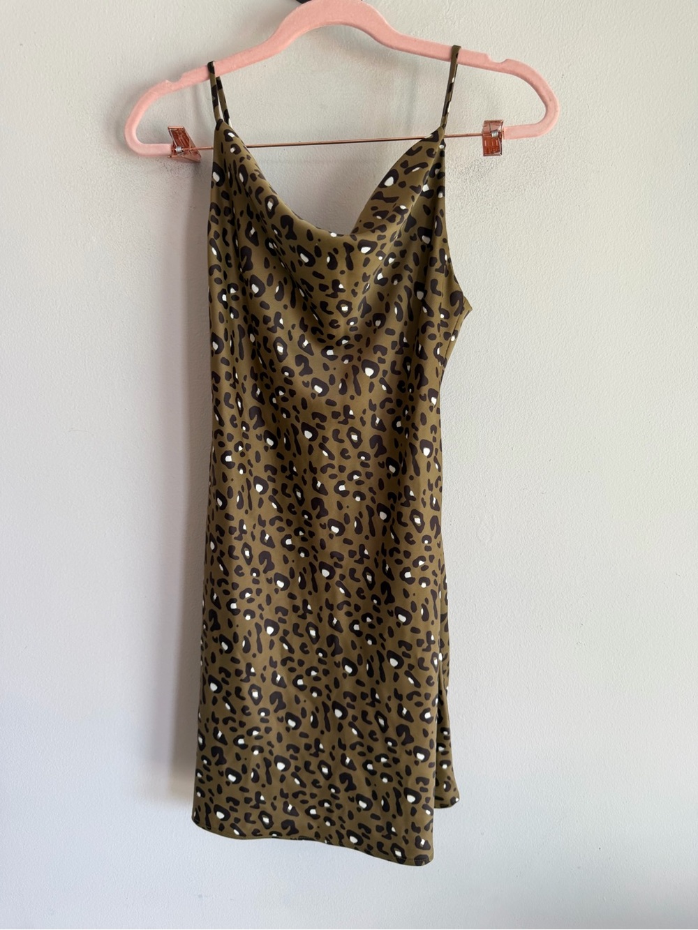 Urban Outfitters Leopard Print Cowl Neck Mini Slip Dress Olive Green XS